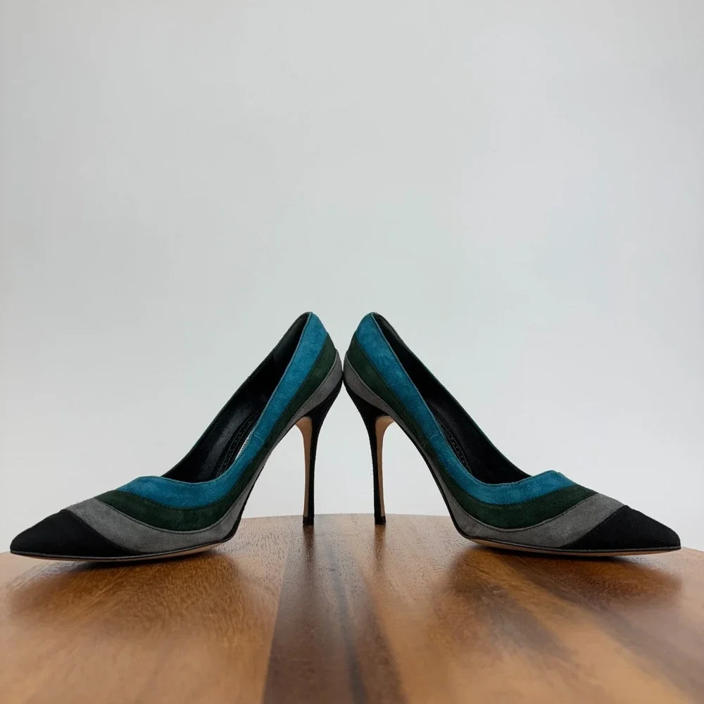 Womens Manolo Blahnik  Striped Suede Stiletto Heels Pumps Shoes Size 39 US 9 GUC